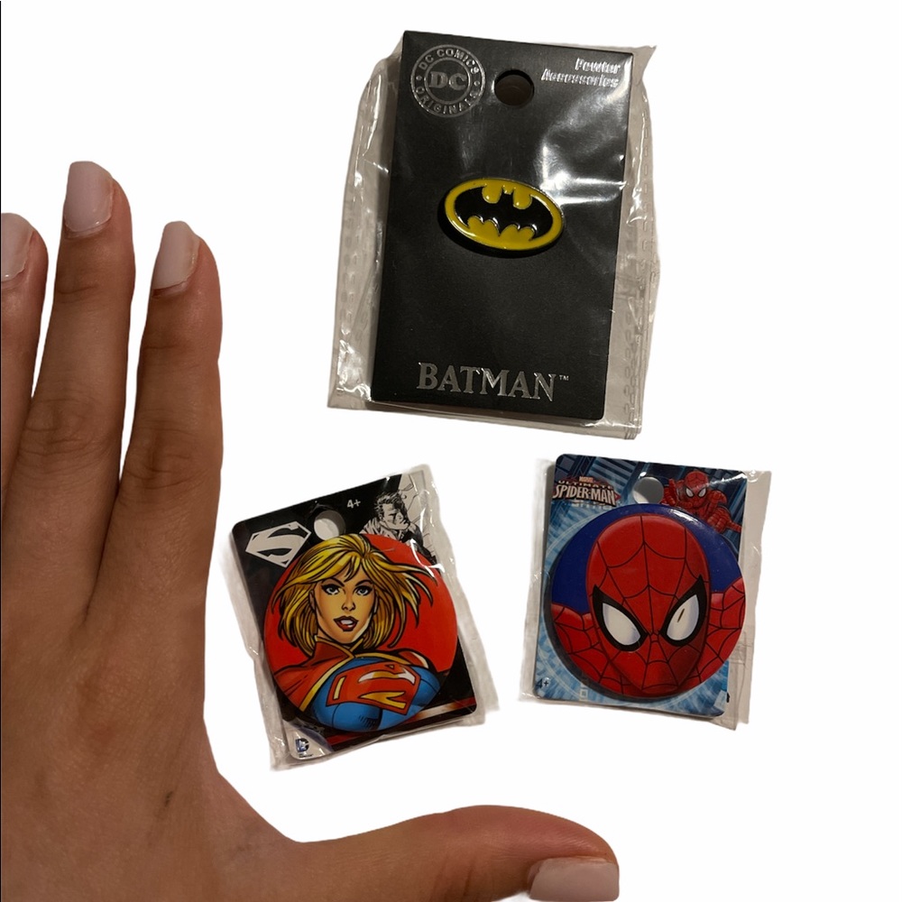 Batman Super Girl Spider-Man Pins DC Comics Bundle